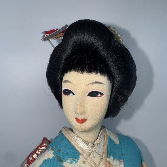 Japanese GEISHA Real Life Doll Red Fan Butterfly Kimono Antique Vintage Clothes - Picture 2 of 13